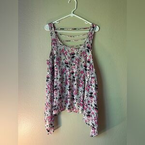 EUC Torrid Floral Chiffon Sleeveless Top - Pink & Black w/ Lattice Back - Size 0